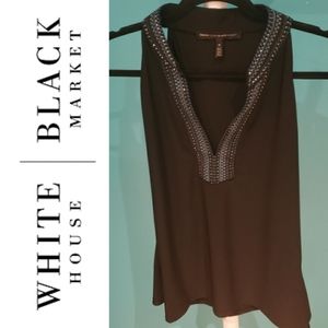 🍉 White House Black Market Black Embroidered Sleeveless Top